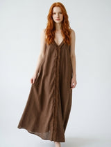 Vestido encaje lino coffe