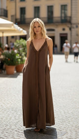 Vestido encaje lino coffe