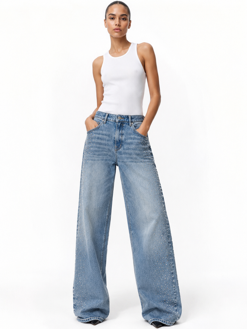 Jeans Brillos Costado Rectos