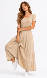 Vestido manga corto 3/4 lino