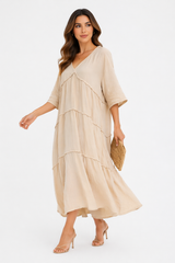 VESTIDO OVERSIZE MECHAS LINO