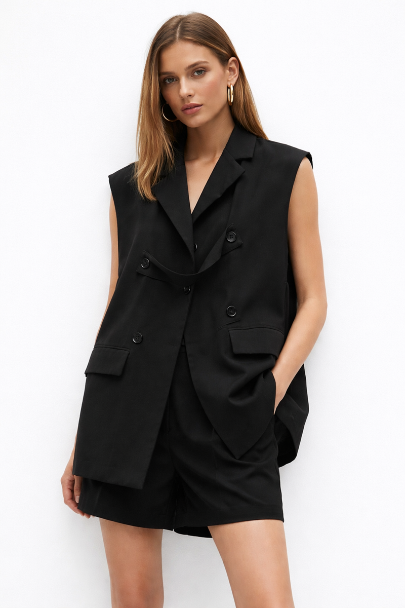 Chaleco Oversize Botones Negro