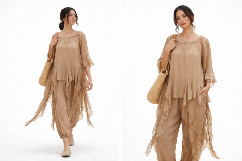 Conjunto Offshoulders Camel