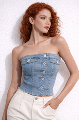 Top denim strapless