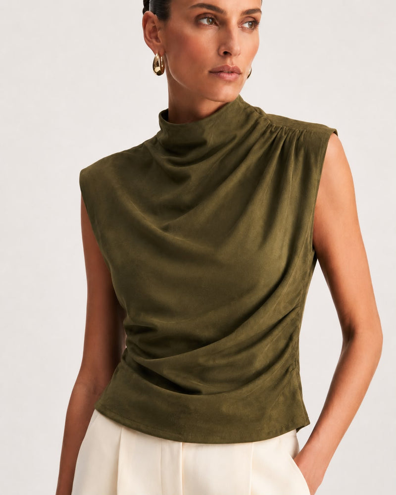 Blusa Drapeada Piel Suede
