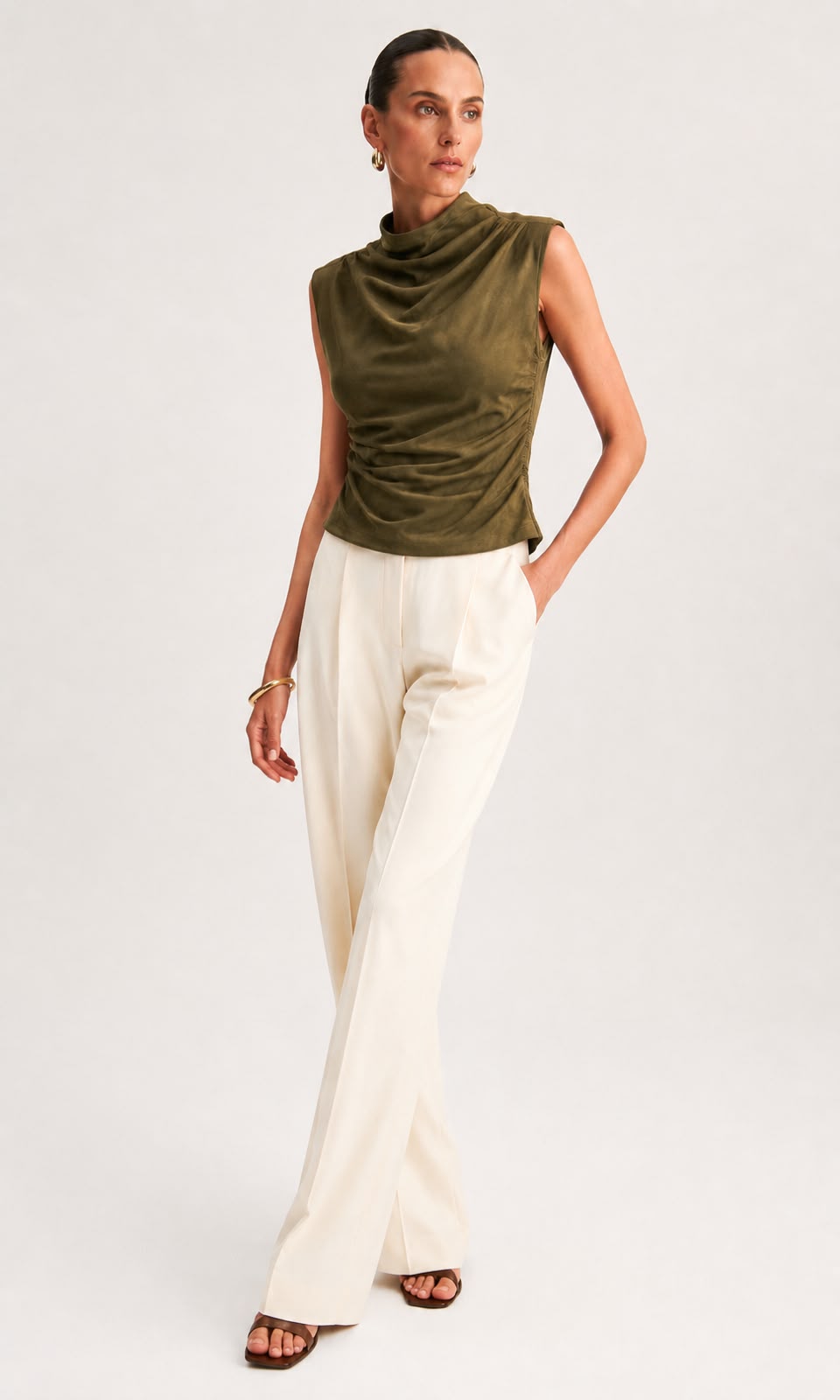 Blusa Drapeada Piel Suede