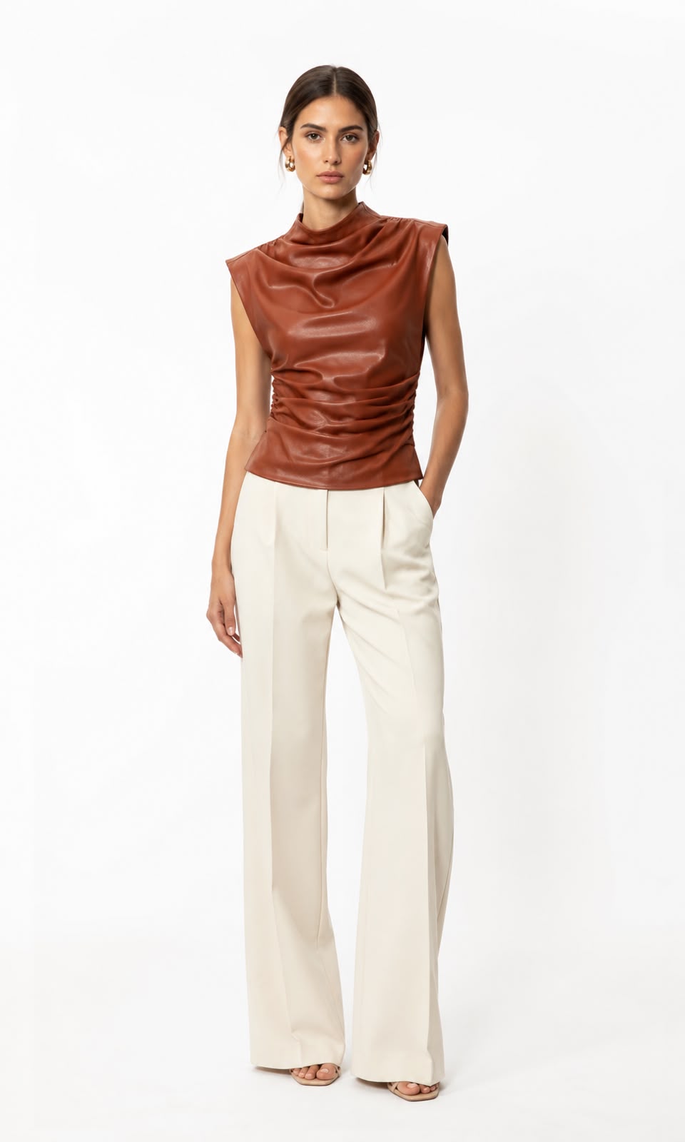 Blusa Drapeada Piel Suede