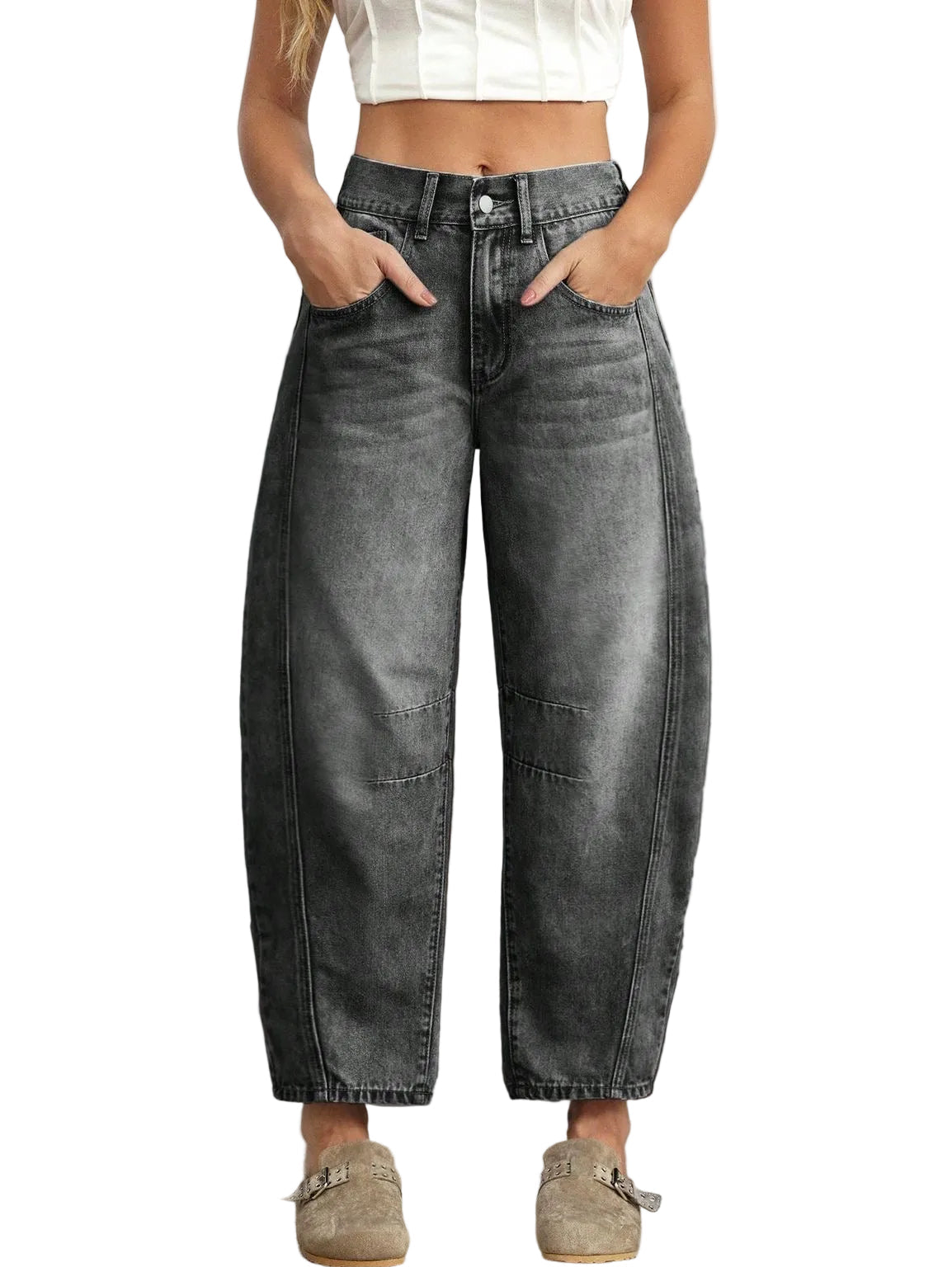 Pantalon Mid Rise Gris
