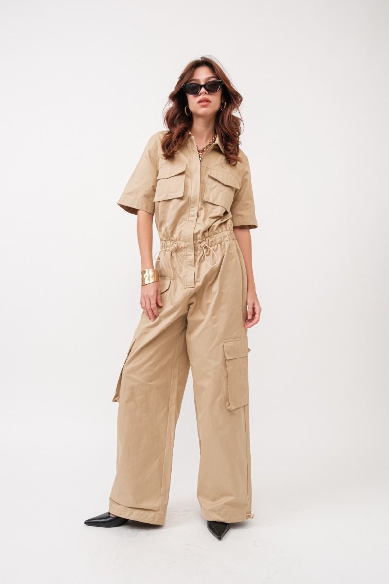 Jumpsuit camel cargo